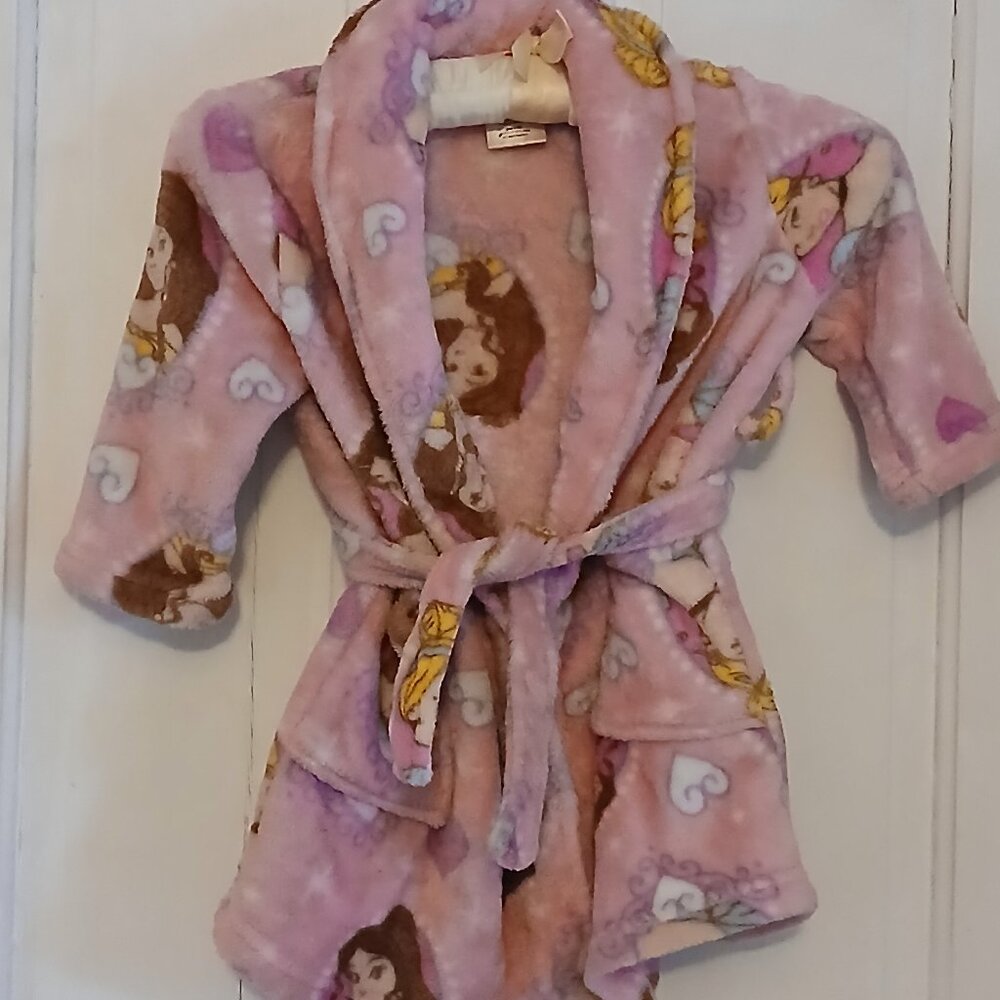 Disney Princess Girls Robe 2T Pink Fleece Bathrobe Cozy Sleepwear